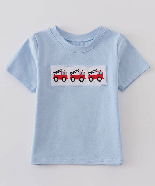 Fire truck embroidered top