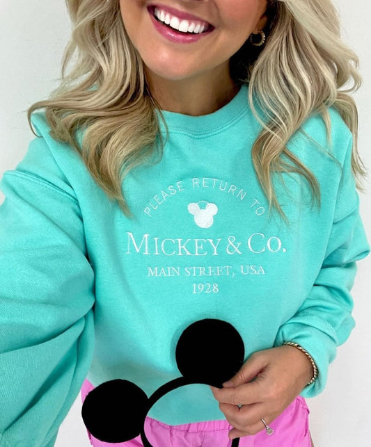 'Return To Mickey & Co.' Embroidered Crewneck Sweatshirt