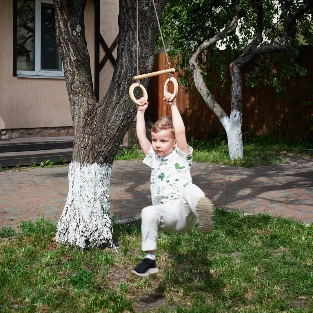 Trapeze swing bar with rings