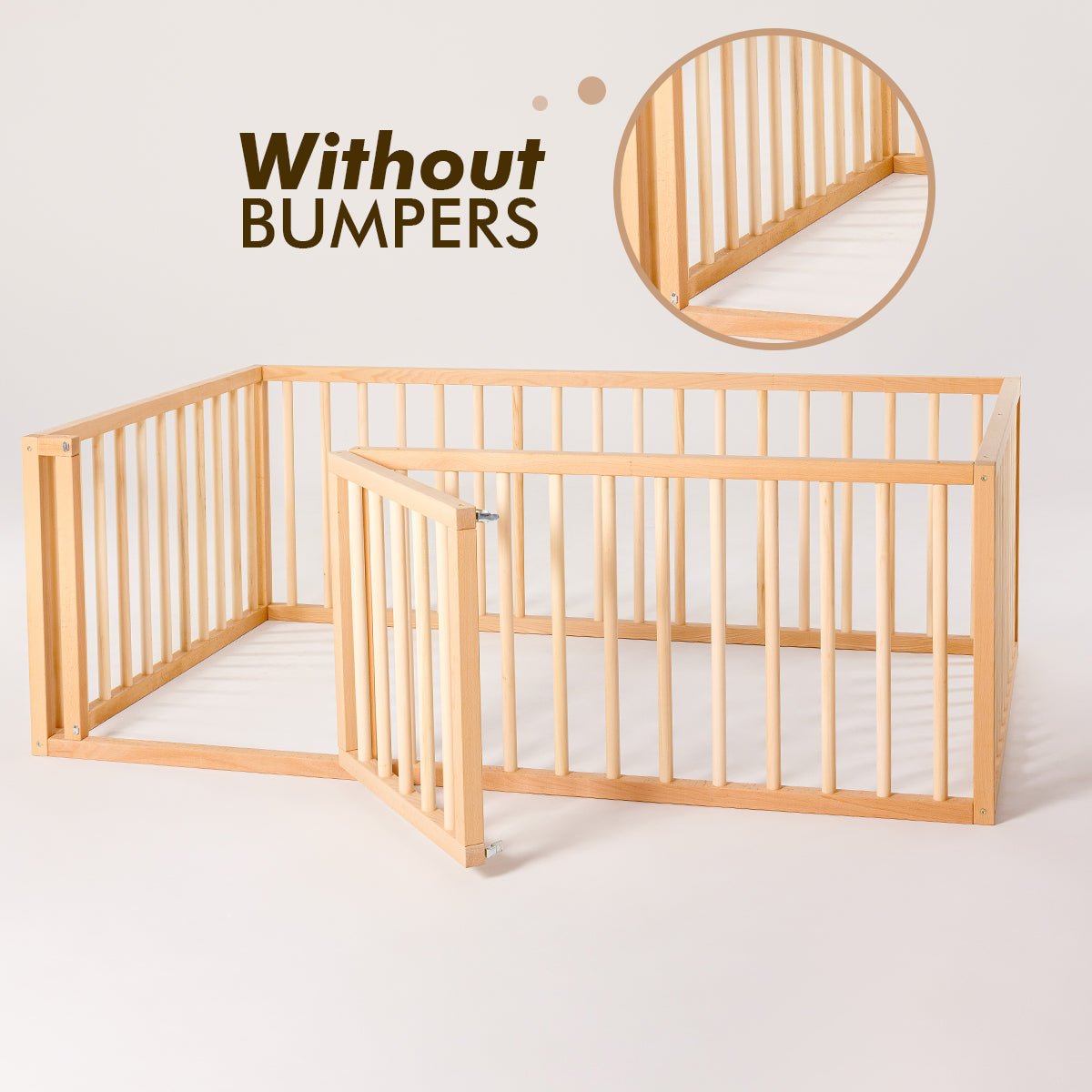 Full Montessori Floor Bed Frame for Toddlers with Fence and Wooden Slats (75*54 inch)