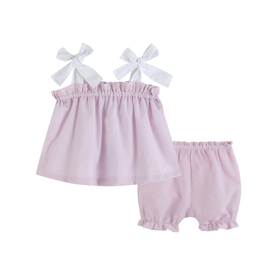 Pink Seersucker Bow 2pc Set