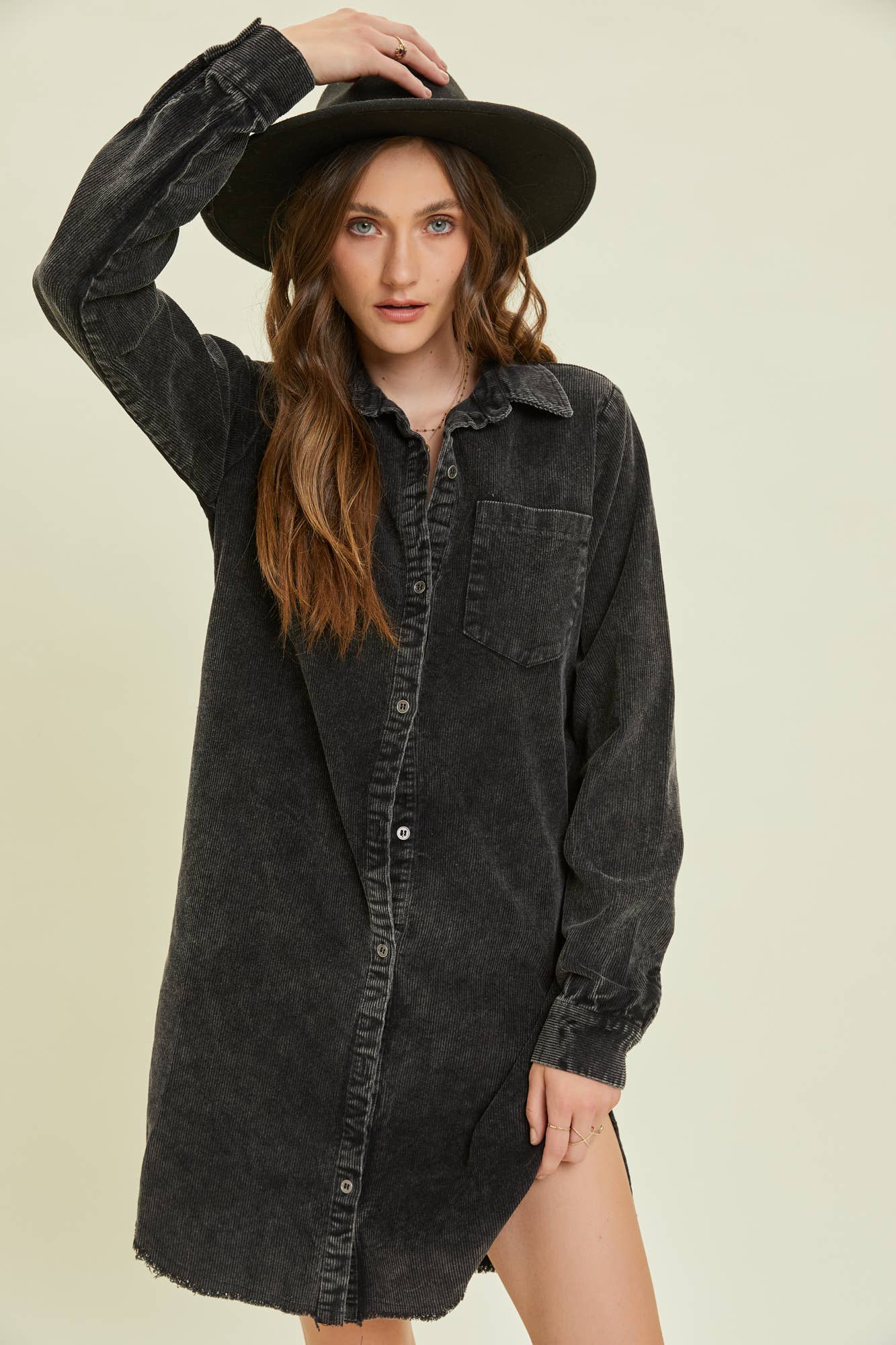 MINERAL WASHED CORDUROY SHIRT DRESS