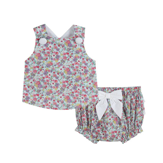 Blue Floral Print Swing Top and Bloomer Set