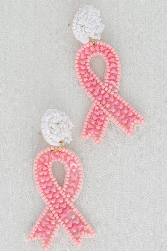 Beaded Breast Cancer Awareness Drop Earrings