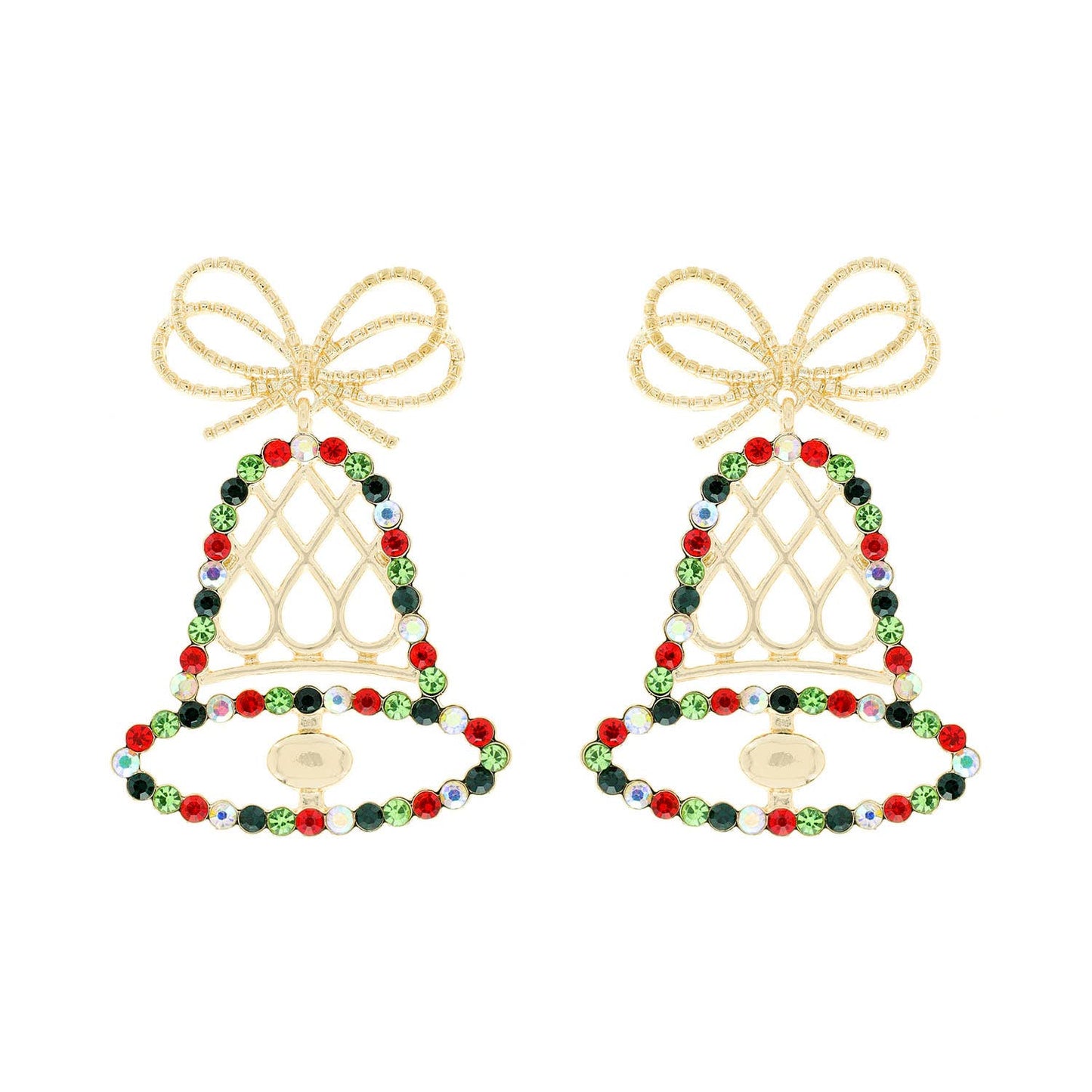 Crystal Rhinestone Gold Christmas Bell Earrings