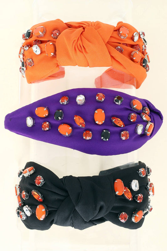 Halloween Tri Color Rhinestone Jeweled Knotted Headband