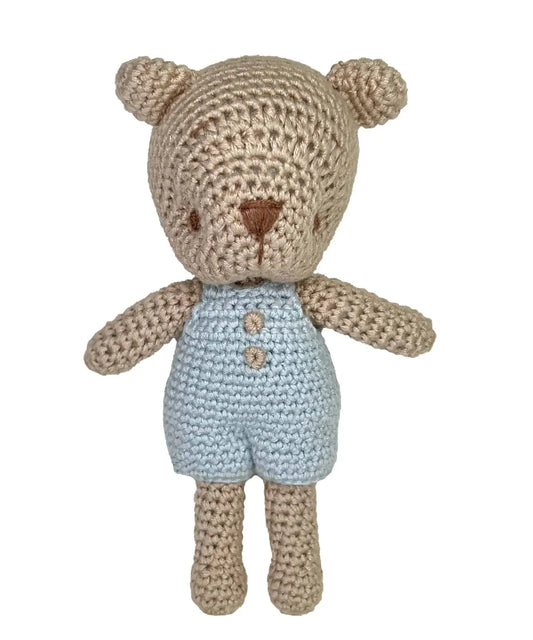 Bear Bamboo Crochet Rattle - Blue: 5" Rattle