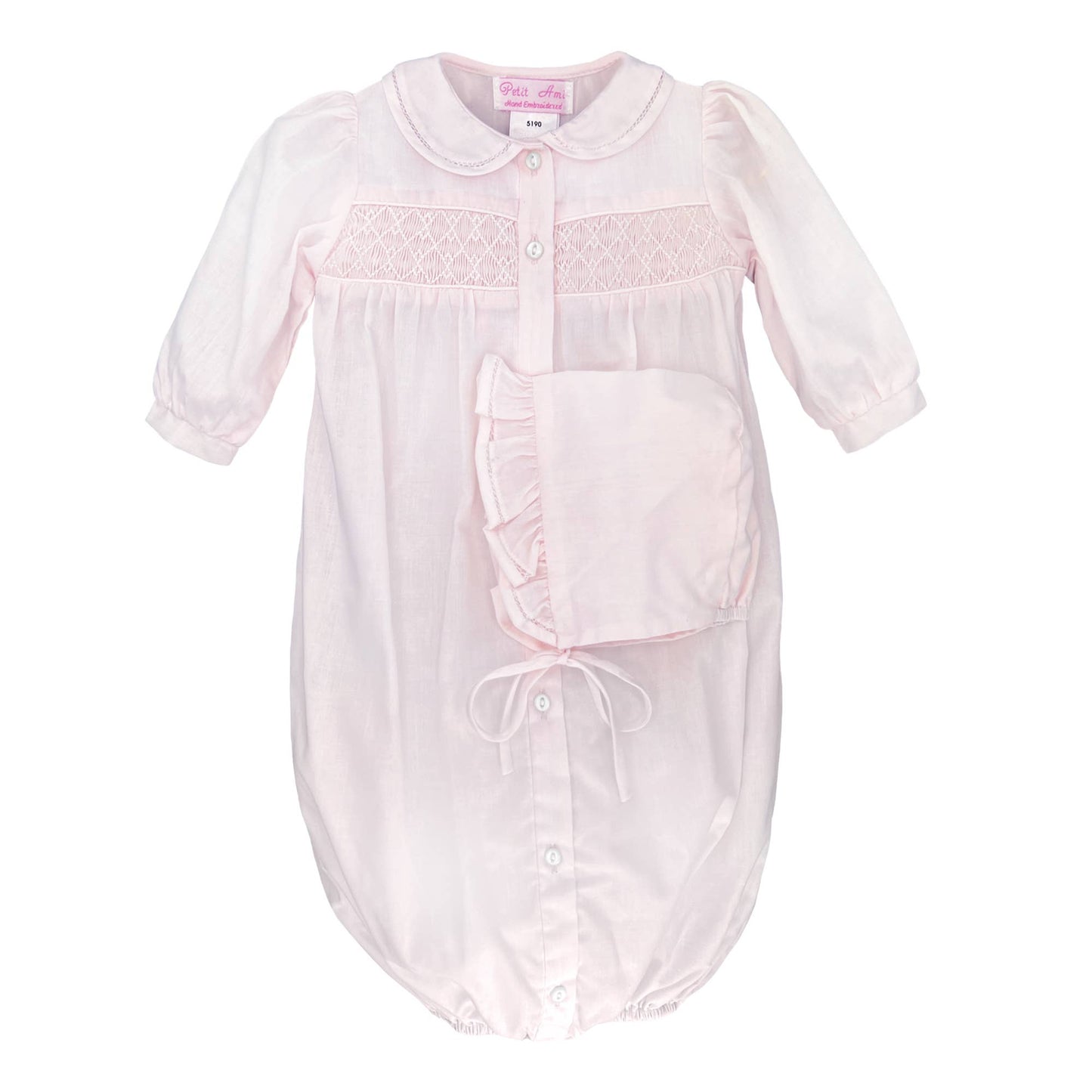Neutral Smocked Gown: Newborn / Pink
